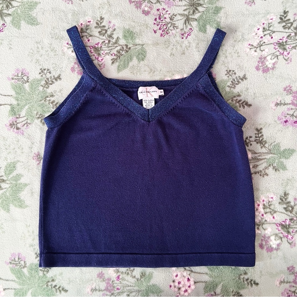 Vintage Y2K Calvin Klein Navy Glitter Crop Tank Top 💙